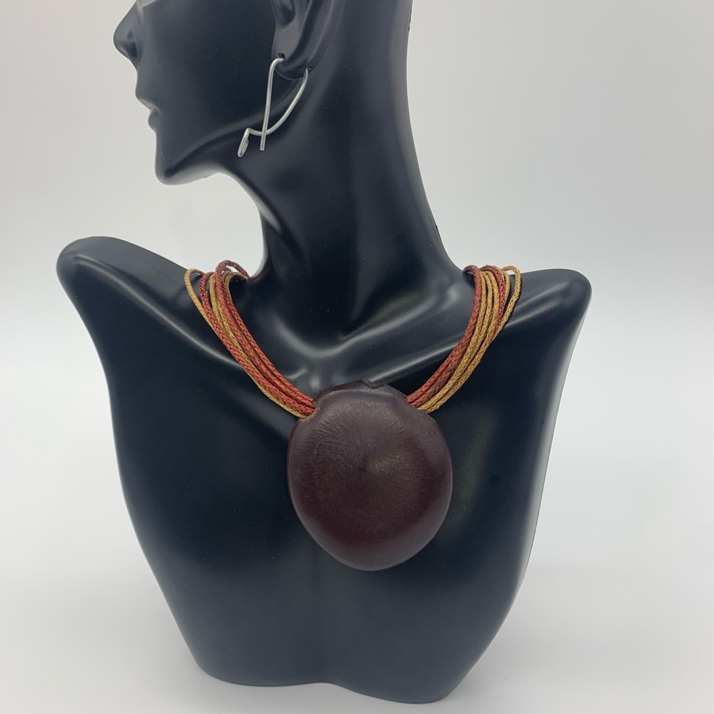 Tropical Sea Bean Handmade Pendant Choker Braided Cord Rope Necklace 15” Adj